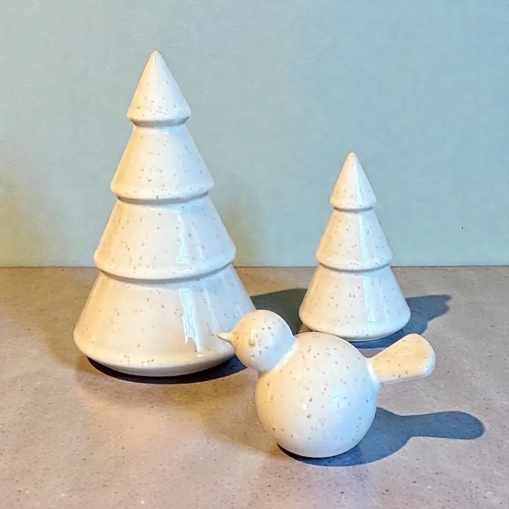 IKEA VINTERFINT Cermaic Decoration Set of 3 Christmas Trees & Bird